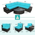thumbnail image 3 of Costway 6PCS Rattan Furniture Set Conversation Cushioned Sofa Armrest Garden Turquoise, 3 of 11