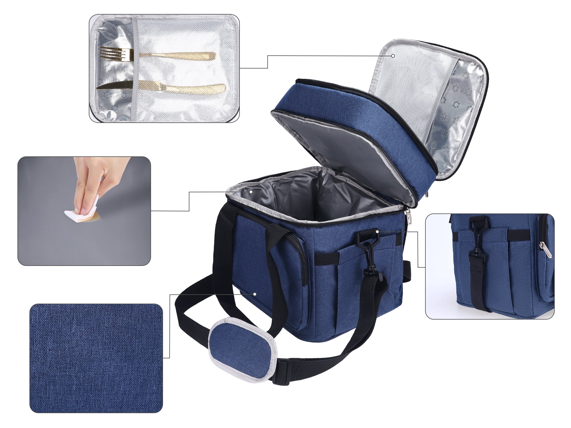 Unique Bargains Insulated Lunch Bag for Work, Office, Picnic Navy Blue