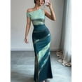 thumbnail image 4 of Women'S Tie Dye Maxi Dress Off the Shoulder Split Ruched Sleeveless Bodycon Long Dresses Green L, 4 of 6