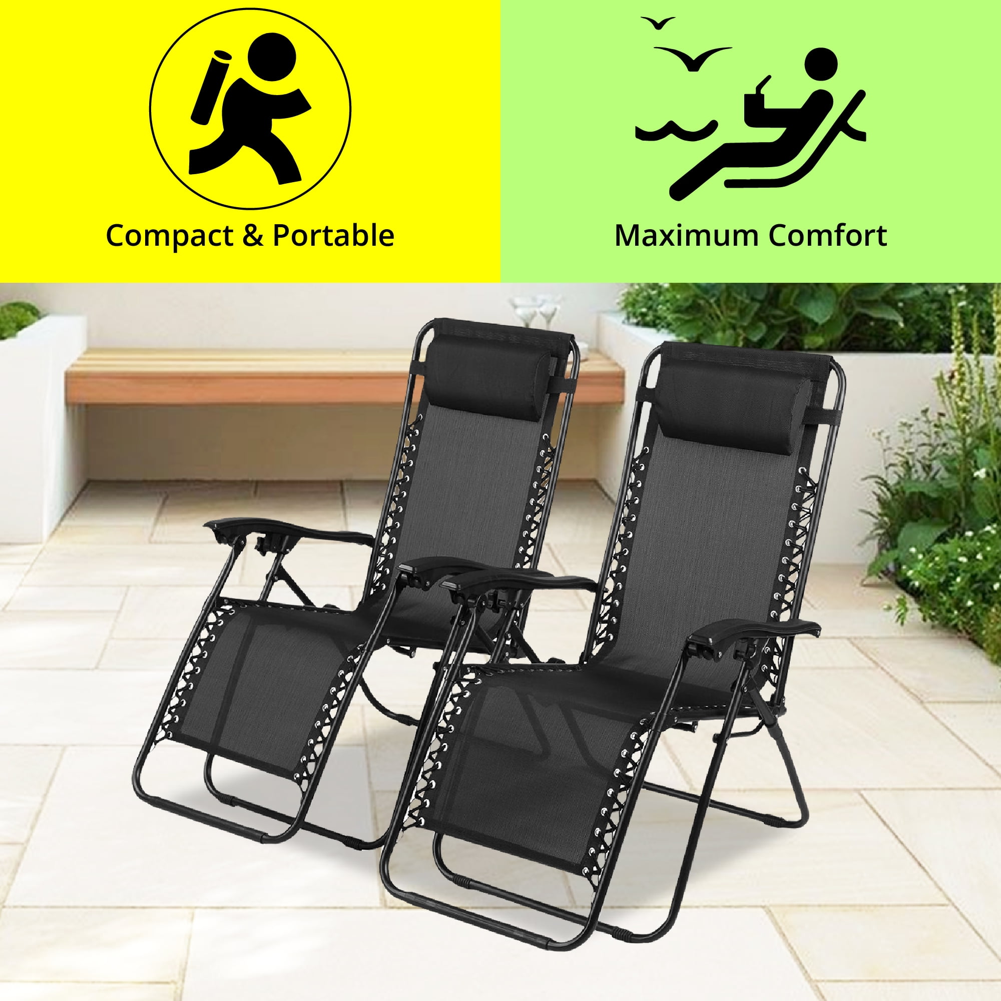 Set Of 2 Adjustable Zero Gravity Lounge Comfort Chair Recliners For Patio/Pool 