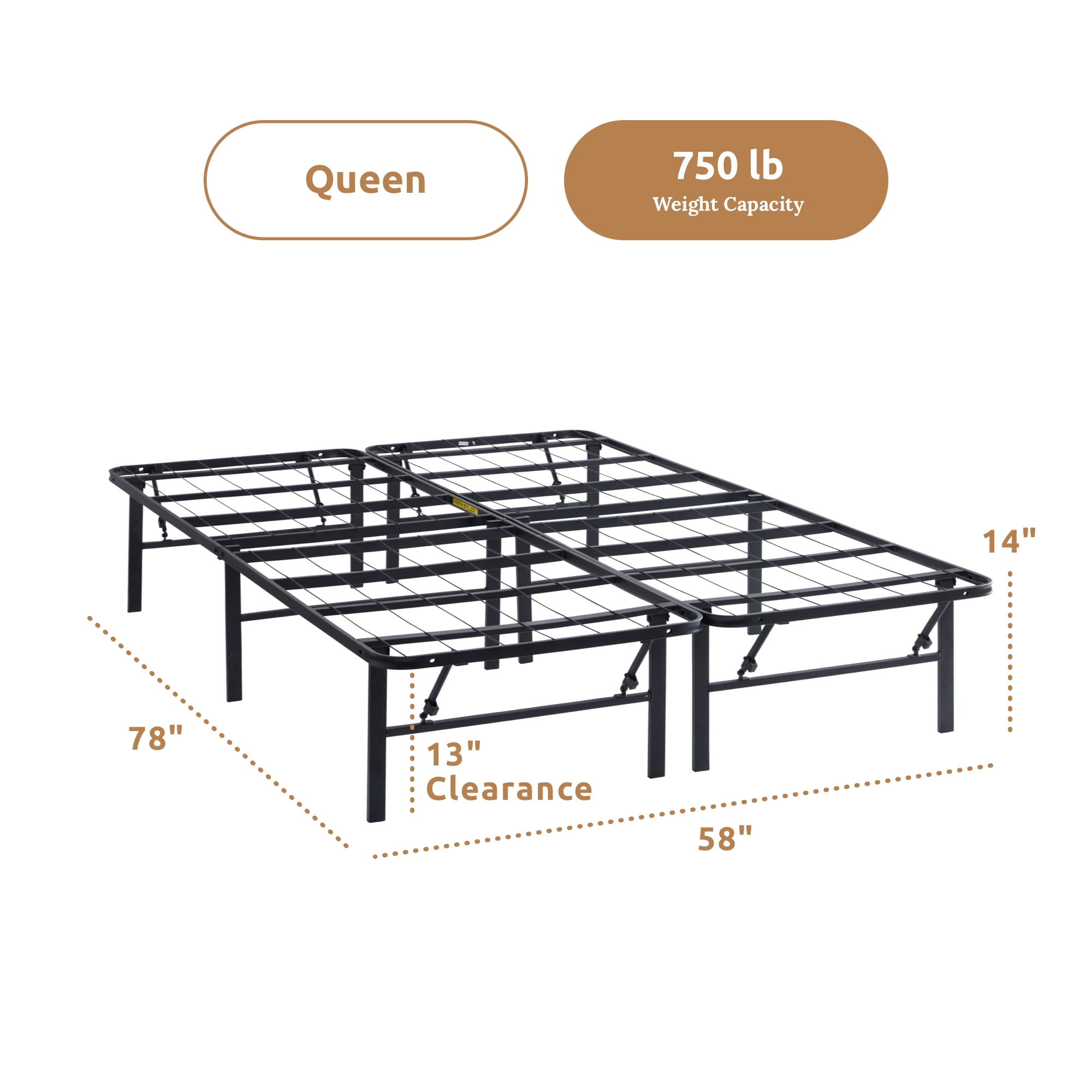 Rest Haven 14" Black Steel Platform Bed Frame, Queen