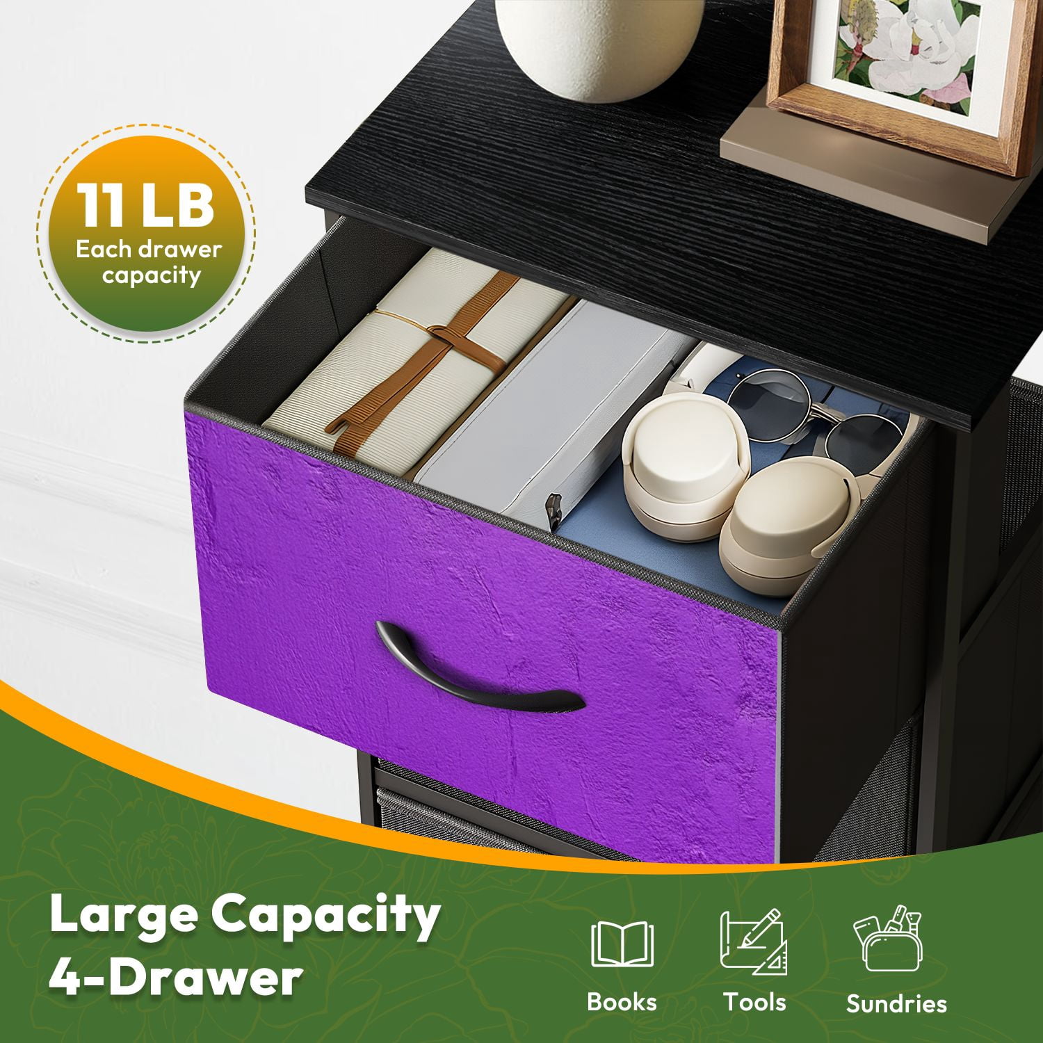 Kanworse 4 Drawer Fabric Dresser for Bedroom Abstract textured light purple Chests of Drawers for Closet Organizers Storage