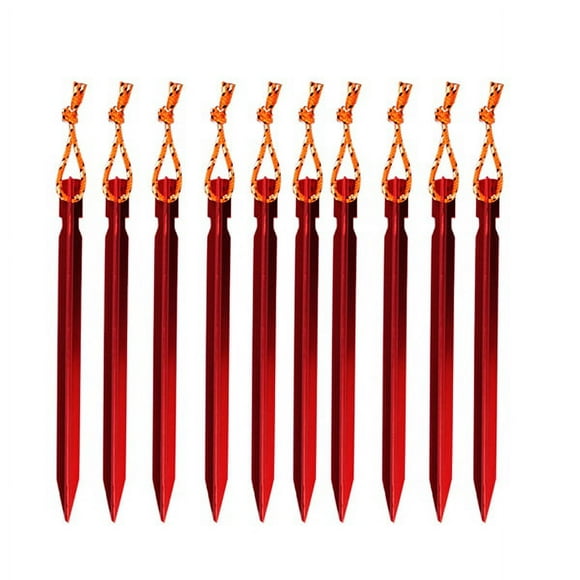 10pcs 18CM Aluminum V-shape Awning Tent Peg with String Snow Peg Sand Peg for Pitching Tent (Red)
