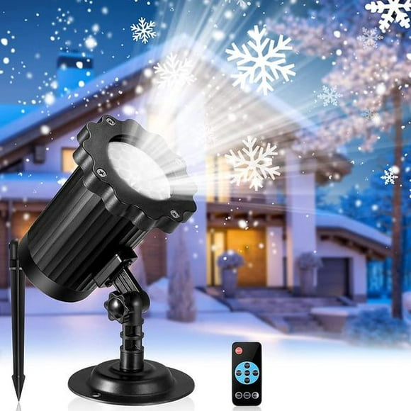 Christmas Snowflake LED Projector Lights, Rotating Snowfall Projection with Remote Control, Indoor Outdoor Snow Falling Projector Waterproof, White Snowfall Projector Lamp for Halloween Xmas Party
