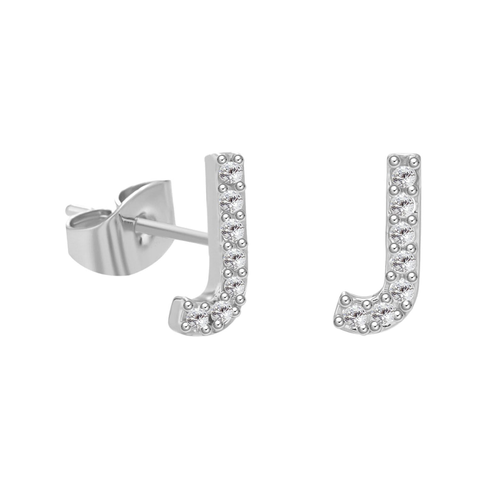 D-DANGLE Rhodium Plated Cubic Zirconia Initial Stud Earrings Letter Alphabet Earrings 