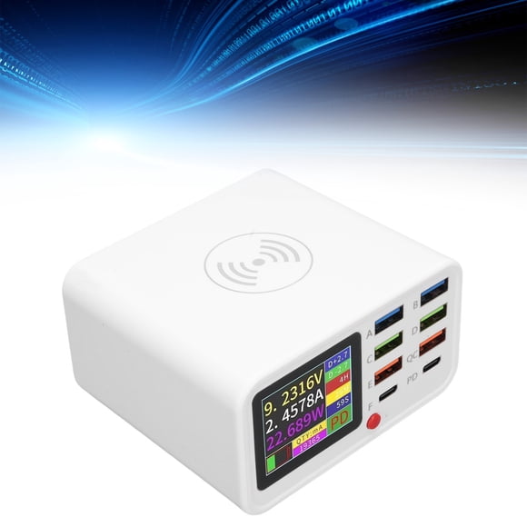 Estación De Carga De 8 Puertos Con Pantalla Inalámbrica De Cargador Y LCD, 65W Multi Device USB Hub Para Organización De Escritorio, Estación De Cargador