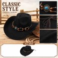 thumbnail image 2 of Qwertyu Western Cowboy Hat for Men Women Wide Brim Fedora Hat with Buckle Belt Fashion Vintage Jazz Cap Black, 2 of 6