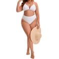 thumbnail image 5 of Agnes Orinda Women's Plus Size Bikini Set Ribbed Two Piece Bathing Swimsuits Halter Pearl Strap Triangle Top with High Waisted Shorts 1X White, 5 of 8