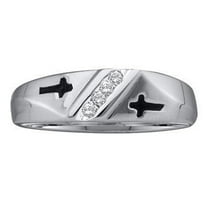 0.04 Carat (ctw) 18K White Gold Round Cut White Diamond Men's Anniversary Cross Ring Wedding Band