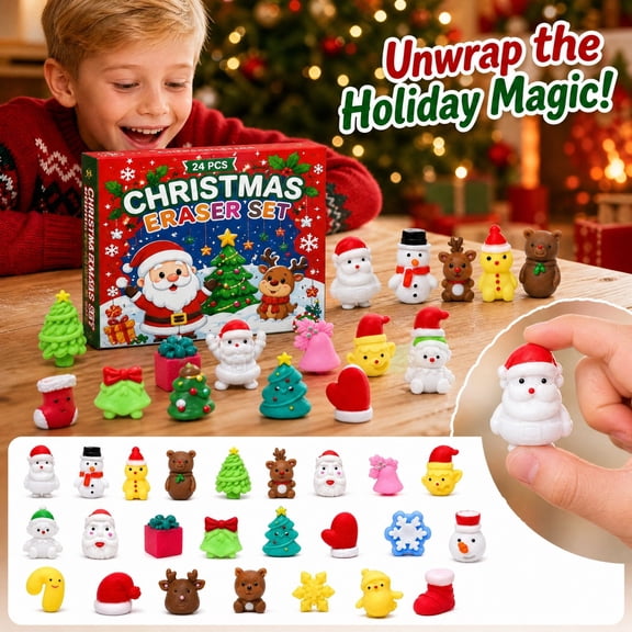 24PCS Christmas Erasers Countdown Blind Box | Advent Calendar 2026 Decorations Tiny Squishy Christmas Gift Set for Adults #B
