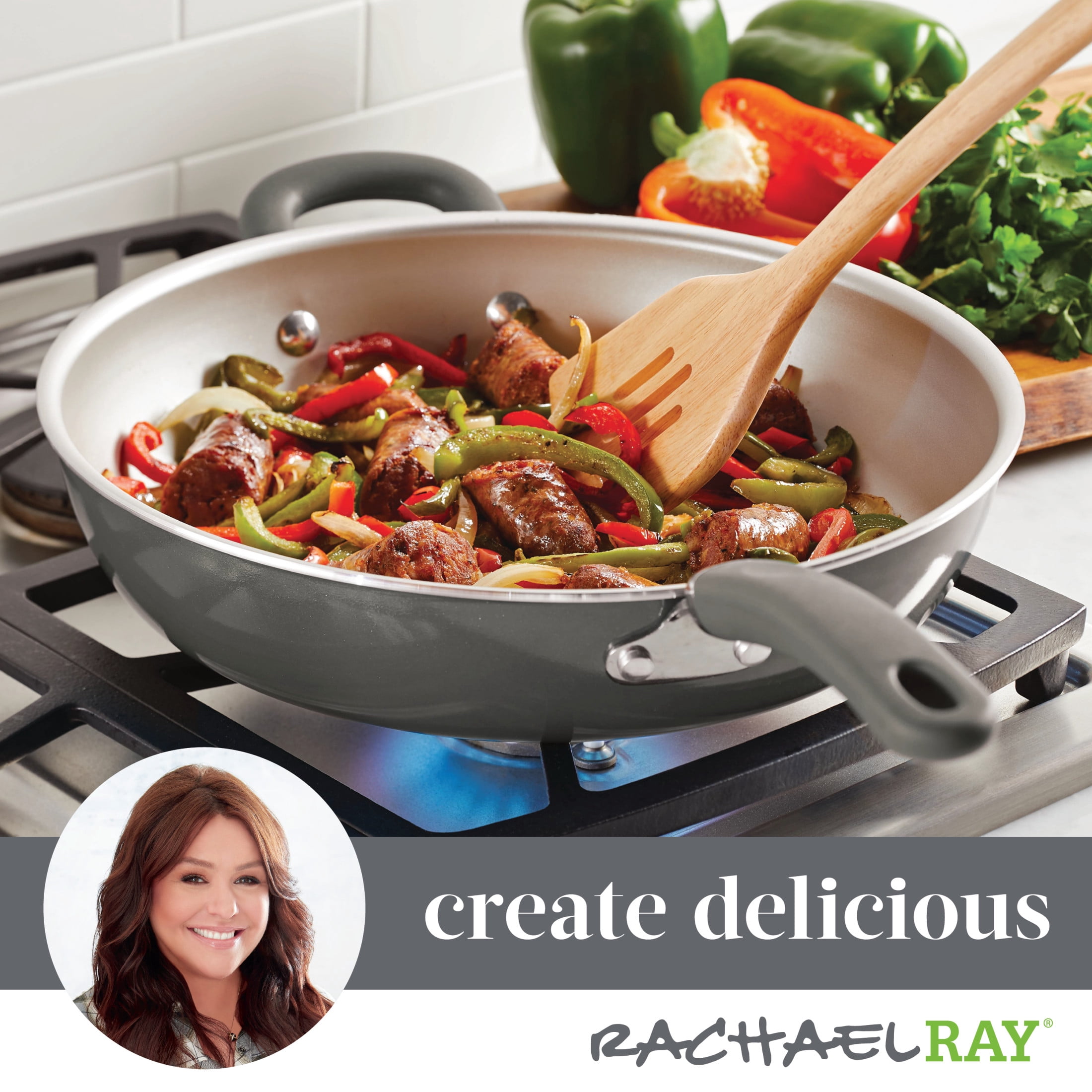 Rachael Ray Create Delicious 12.5 inch Aluminum Nonstick Deep Frying Pan, Gray Shimmer