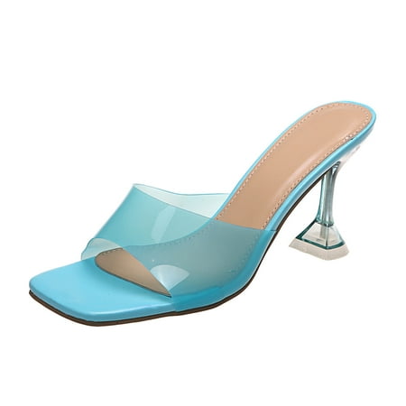 

VKEKIEO Women s Casual Transparent Open Toed Square Head Fish Mouth High Heeled Slippers