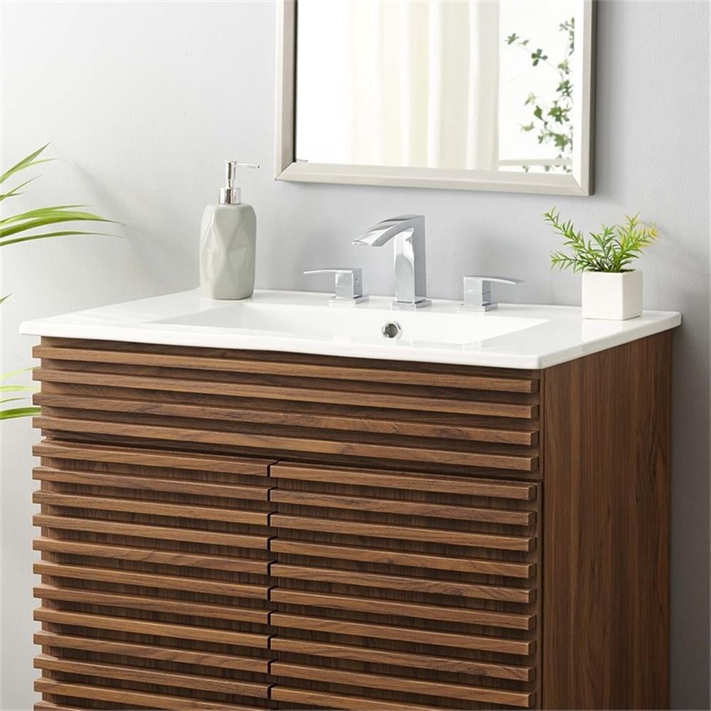 Pemberly Row Modern 30" Bathroom Sink in White With Rectangular Basin