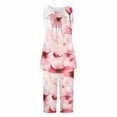 thumbnail image 3 of Yghzkop Women's Two Piece Set Floral Printed Sleeveless Round Neck Tank Tops Capri Pant Summer Outfit Beach Lounge Travel Wrinkle-Free Loose Fit Crop Top Shorts, 3 of 5