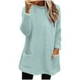 thumbnail image 2 of yoeyez Womens Plush Tops Winter Fuzzy Fleece Pullover Crewneck Long Sleeve Tunic Warm Cozy Fluffy Pajama Loungewear Top with Pockets Light Blue,L, 2 of 7