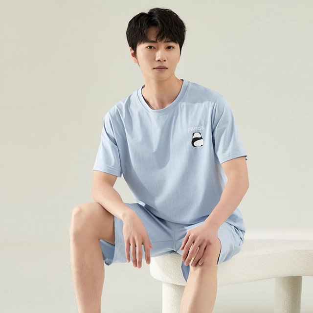 Pijama de algodón de verano para hombre, pantalones cortos de manga corta, ropa de abrigo informal de dos piezas, traje de estar por casa para hombre