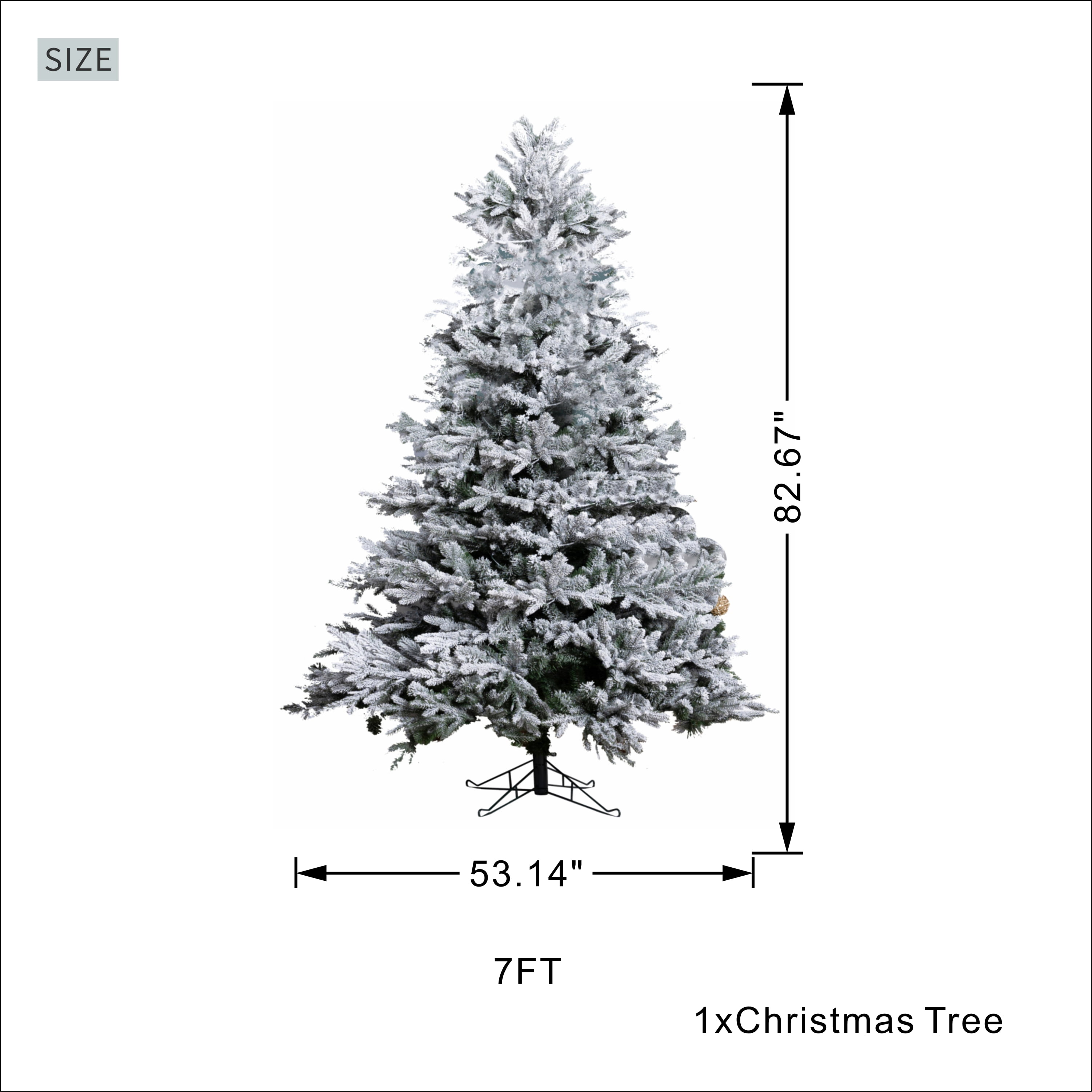 7 ft Snow-Flocked Artificial Christmas Tree with Green Metal Stand, White
