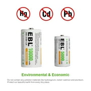 EBL 4 Pack 1.2v R14 Size C Rechargeable Batteries 5000mAh Ni-MH Battery for Flashlight Toys Camera