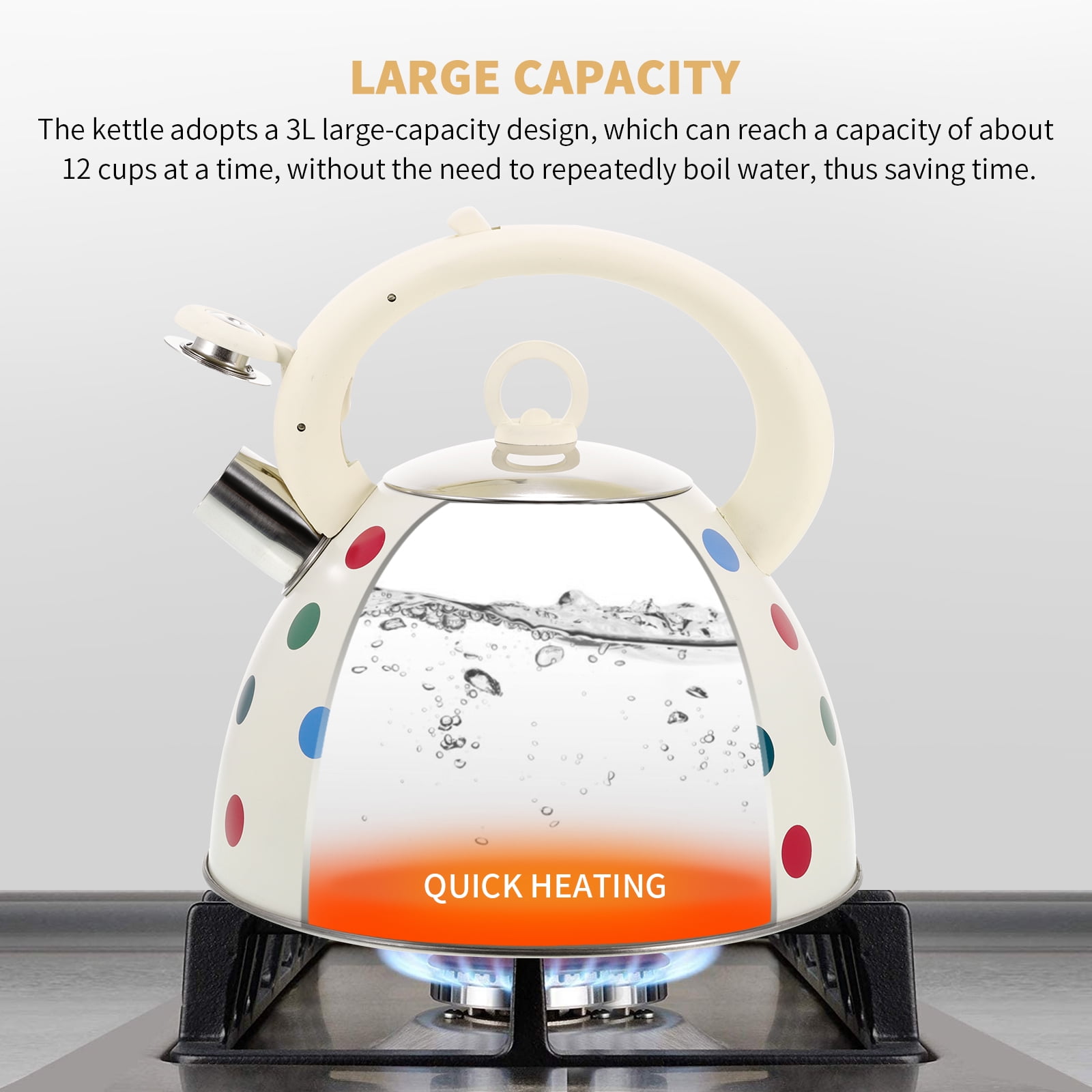 OUSIKA 3pcs Buzzing Kettle Induction Tea Kettle Cordless Kettle Camping Tea  Kettle Water Kettle Stovetop Stainless Steel Whistling Teapot Boiling Tea