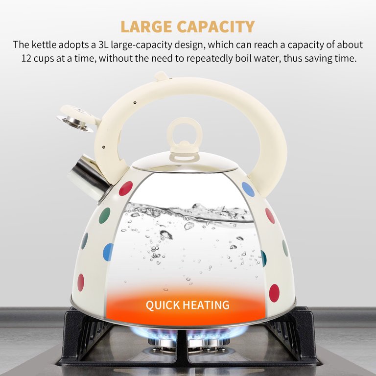 3L Polka Dot Boiling Kettle Cordless Boiling Teapot Electric Hot Water  Boiler with Whistle Design for Home Office Coffee Shop