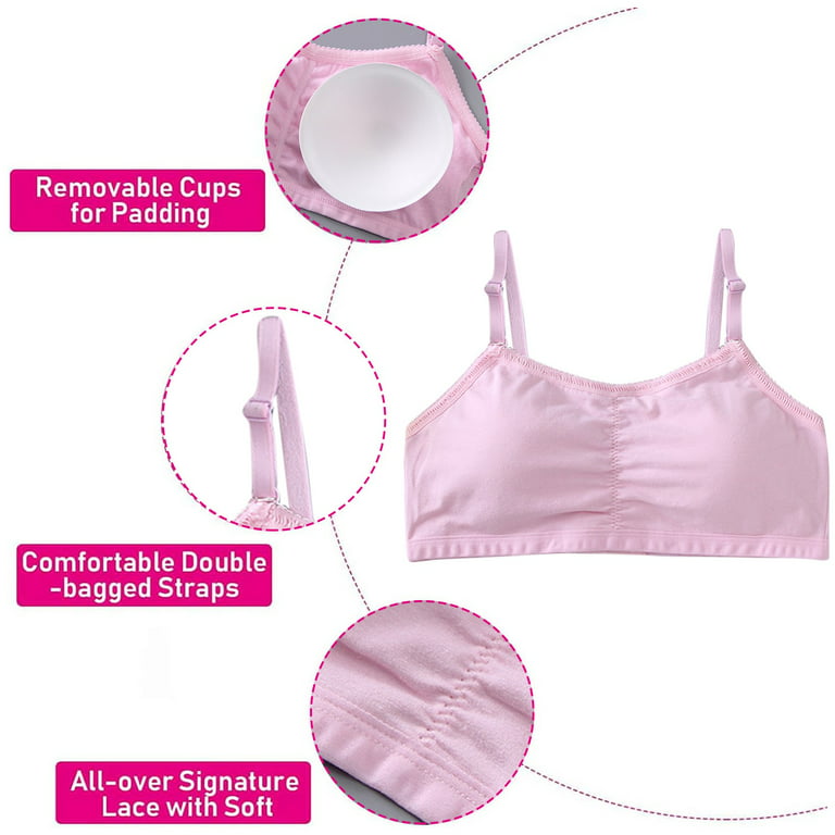 CLZOUD Full Figure Bras for Women Pink Big Girls Student Training Bras  Wireless Light Padded Sports Cropped Cami Bras for Teens Underwear  Adjustable