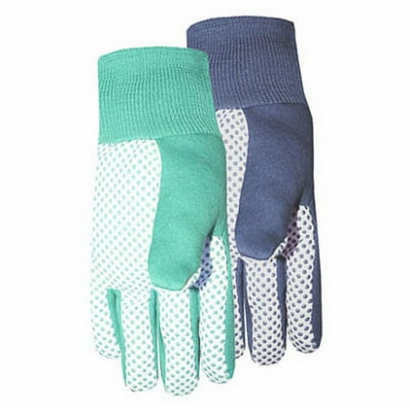 Ladies Combination Jersey & Cotton Canvas Gloves Plastic Dots On The P, Each