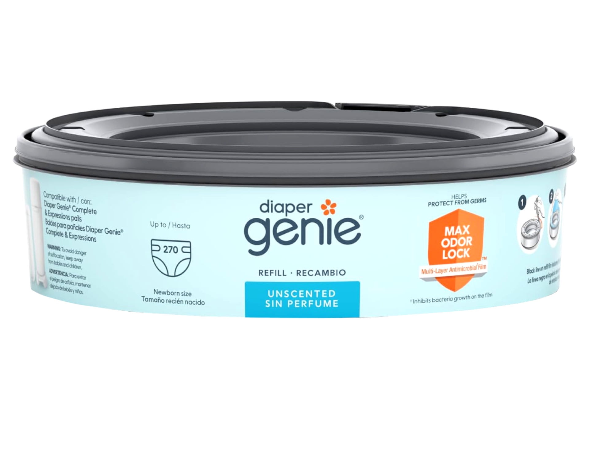 Diaper Genie Bags Refills 270 Count (Pack of 3) with Max Odor Lock | Holds Up to 810 Newborn Diapers