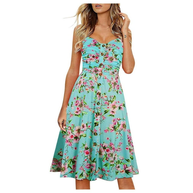 Femmes Casual Print Fleur Tempérament Été Sans Manches Camisole V-Cou Robe