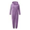 thumbnail image 6 of HOSIA Girls Fleece Zip Up Jumpsuits Kids Fuzzy Onesie Hooded Rompers Warm Sherpa Pajama Jumpsuits Zip Up Winter Thick Plush Sleep Nightwear Rompers Cute Winter Warm Clothes with Pockets Purple 140, 6 of 6