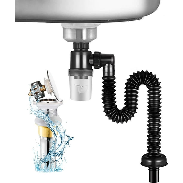 Pop Up Sink Drain, Flexible Sink Drain Pipe with Detachable Basket