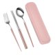 thumbnail image 4 of Juego de 3 cubiertos de acero inoxidable: cuchara, palillos, tenedor y estuche de almacenamiento, ideal para viajes, camping y picnic (estilo adulto, rosa)., 4 of 6