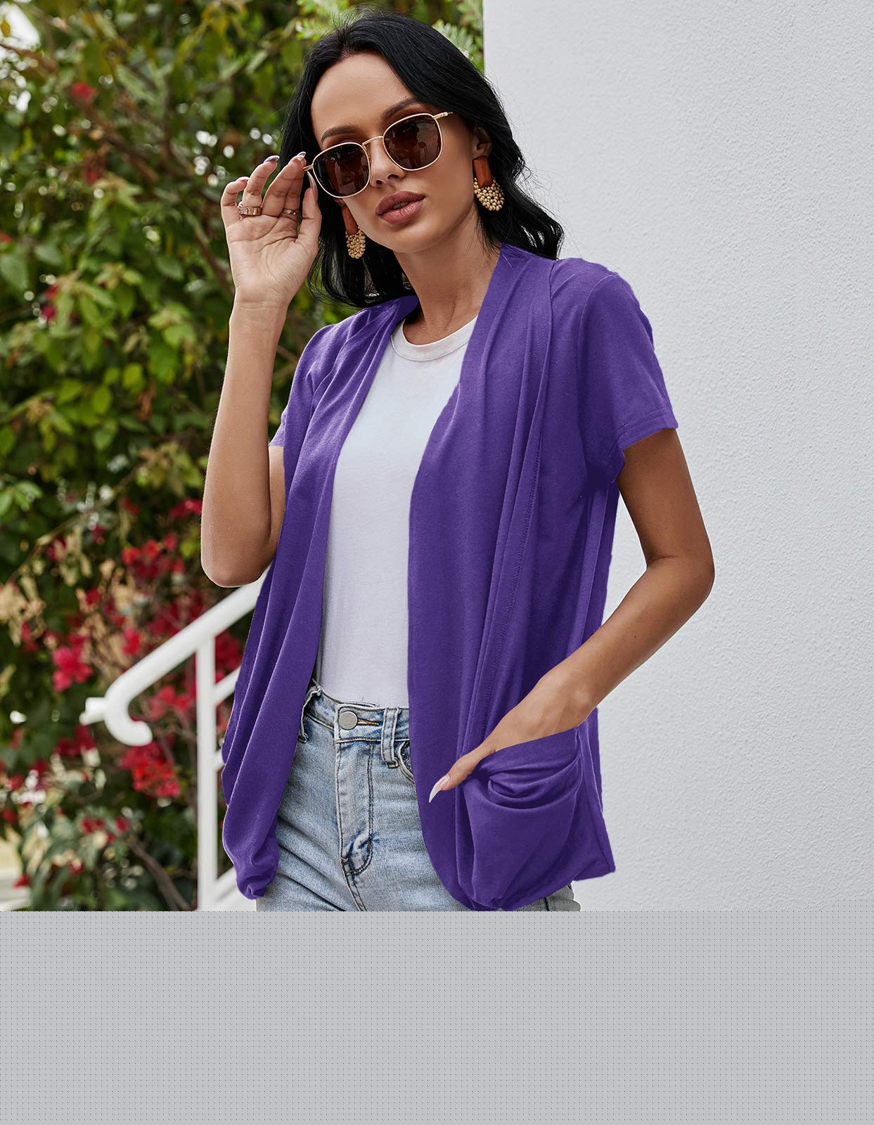 thumbnail image 5 of Sherrylily Women Short Sleeve Cardigans Summer Lightweight Sheer Open Front Drape Tops, 5 of 6