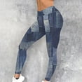 thumbnail image 2 of Lovskoo 2024 Yoga Leggings for Women Faux Denim Printed Tight Leggings Elastic High Waisted Yoga Pants Sport Workout Running Leggings Blue XL, 2 of 6