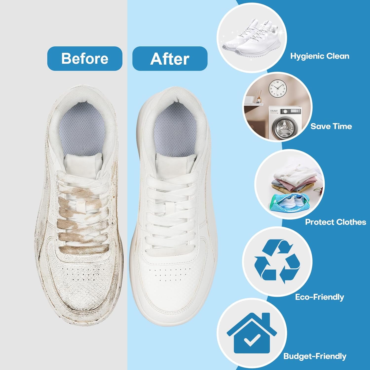 Shoe Washing Machine Bag: Laundry Shoe Bag for Washer and Dryer - 2pc Reusable Shoe Cleaning Bag for Sneaker Tennis Shoes Unstain Cleaner Kit (Blue 2pcs)