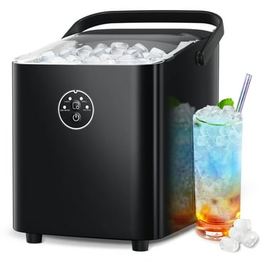 Auseo Bullet Ice Maker Countertop with Ice Basket/Scoop/Handle, 2 Sizes S/L, Self-Cleaning, 26Lbs/24H, 8Pcs/9Min for Home/Office/Bar/Party