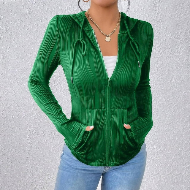 LOVZFMLL Vestes pour Femmes Mode Décontractée à Manches Longues Col en V avec Capuche Zippée