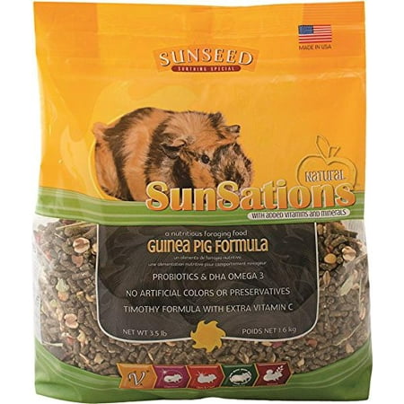 36057 Sensations Guinea Pig Food, 3.5 lb, Excellent mixture of hay Pellets fruit veggies and greens natural with added vitamins & minerals By Sunseed