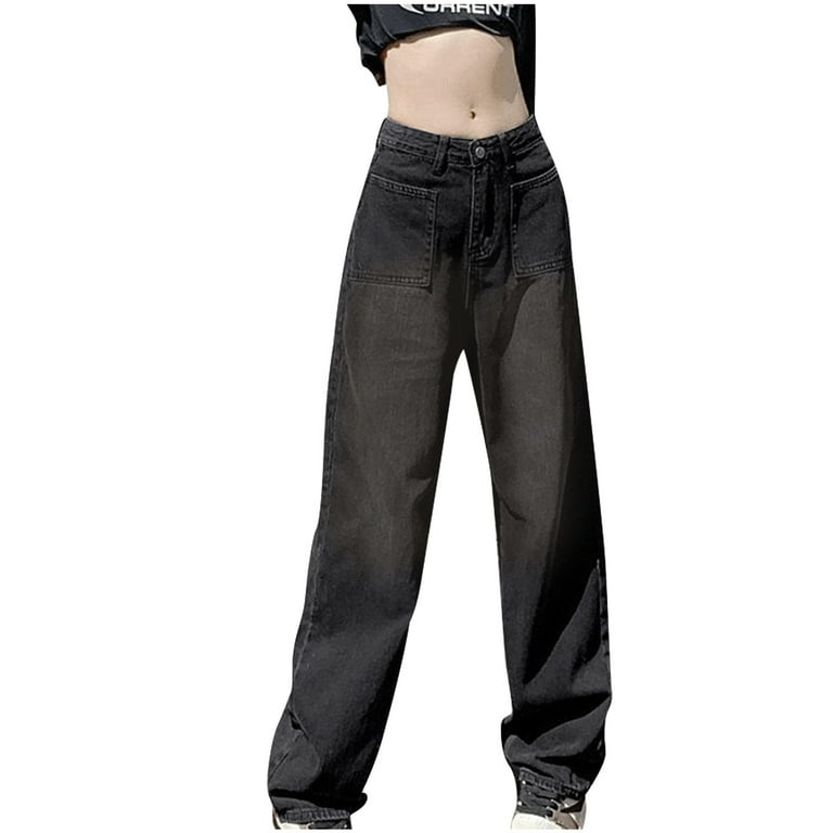 Black Y2K Vintage Style Cargo Pants, Baggy Jeans Women Fashion