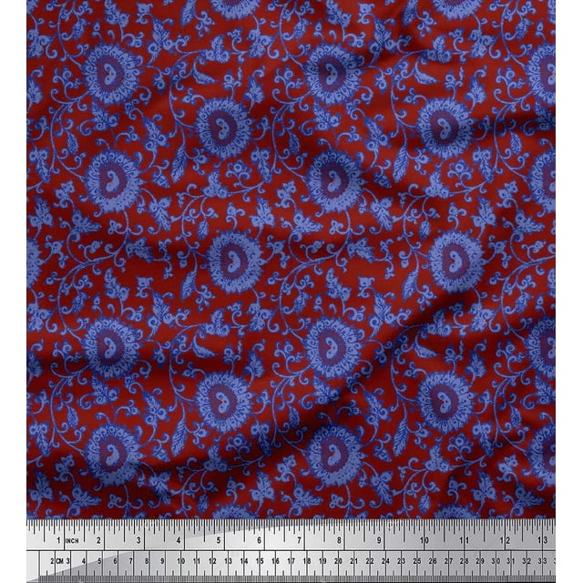 Soimoi Rayon Fabric Leaves & Floral Artistic Print Fabric by Yard 56 Inch Wide