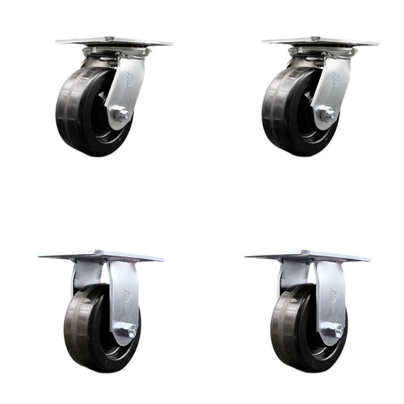 5 Inch Phenolic Caster Set with Roller Bearings 2 Swivel 2 Rigid Service Caster