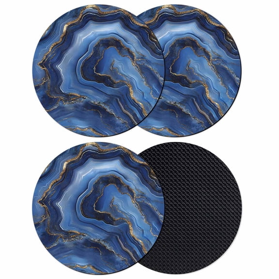 Navy Blue Marble Coasters Set of 4, Contemporary Ink Painting Abstract Absorbent Coasters for Drinks, Coaster for Bar Office Dining Coffee Table Accessories Decor, Non Slip Round Desk Coaster
