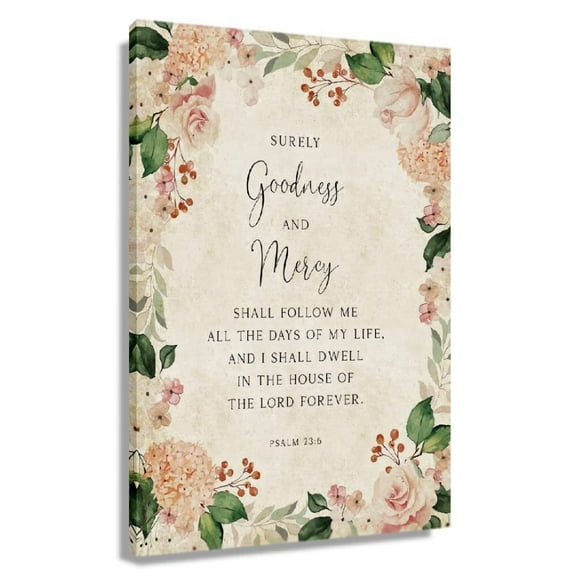 Psalm 23 6 Bible Verses Wall Decor Scripture Canvas Wall Art Poster Landscape Giclee Fine Artwork for Living Room Picture for Bedroom Decorations