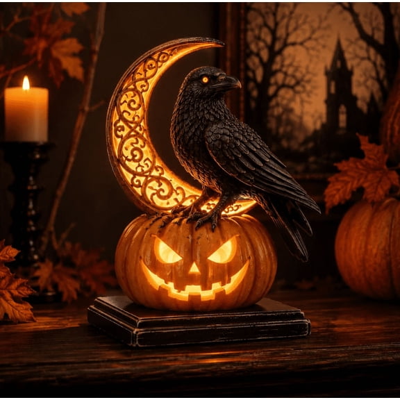 Enchanted Halloween Pumpkin LED Resin Figurinefor Your Halloween Home, Resin Sculpture Mantel & Entryway Ornament