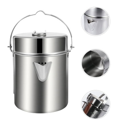 AURARMLET Camping Pans for Cooking Camping Pot Stainless Steel Silver 1 Set Portable for Outdoor