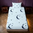 thumbnail image 4 of Homewish Moon Stars Print Twin Sheets for Kids Girls, Dreamy Blue Bedding, 3pcs, 1 Flat Sheet, 1 Fitted Sheet and 1 Pillowcase, 4 of 6