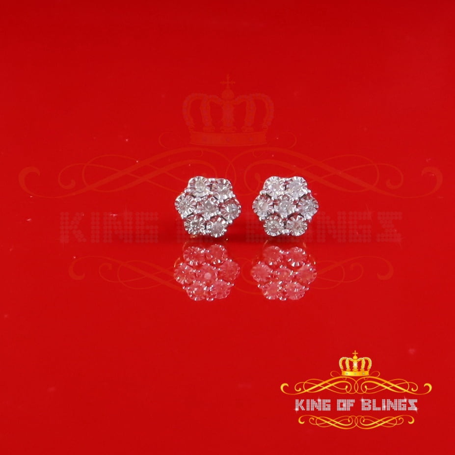 King of Bling's 10K Real Yellow Gold with Real 0.10CT Diamond Floral Men's/Women's Stud Earrings