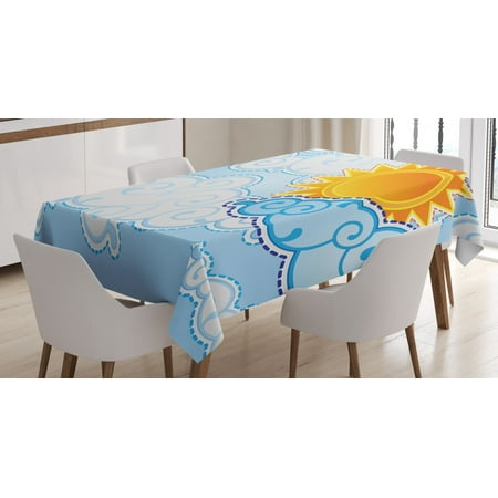

Cloud Tablecloth Cartoon Summer Season Ornamental Sunny Day Illustration with Swirls Rectangular Table Cover for Dining Room Kitchen 60 X 84 Inches Blue Pale Blue and Orange by Ambesonne