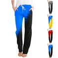 thumbnail image 5 of Womens Color Block Linen Pants High Waisted Casual Lounge Pants Drawstring Loose Fit Straight Pants 2025 Blue,XL, 5 of 5