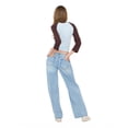 thumbnail image 5 of Forever 21 Women's Light Blue & Brown Varsity Raglan Crew Neck 3/4 Sleeve Top, for Casual Everyday Style, XS, 5 of 6