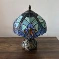 thumbnail image 5 of Tiffany Table Lamp Green Blue Stained Glass Liaison Lamp LED Bulb Included Dragonfly Base for Living Room Bedroom Bedside 10"W*10"D*14"H, 5 of 6